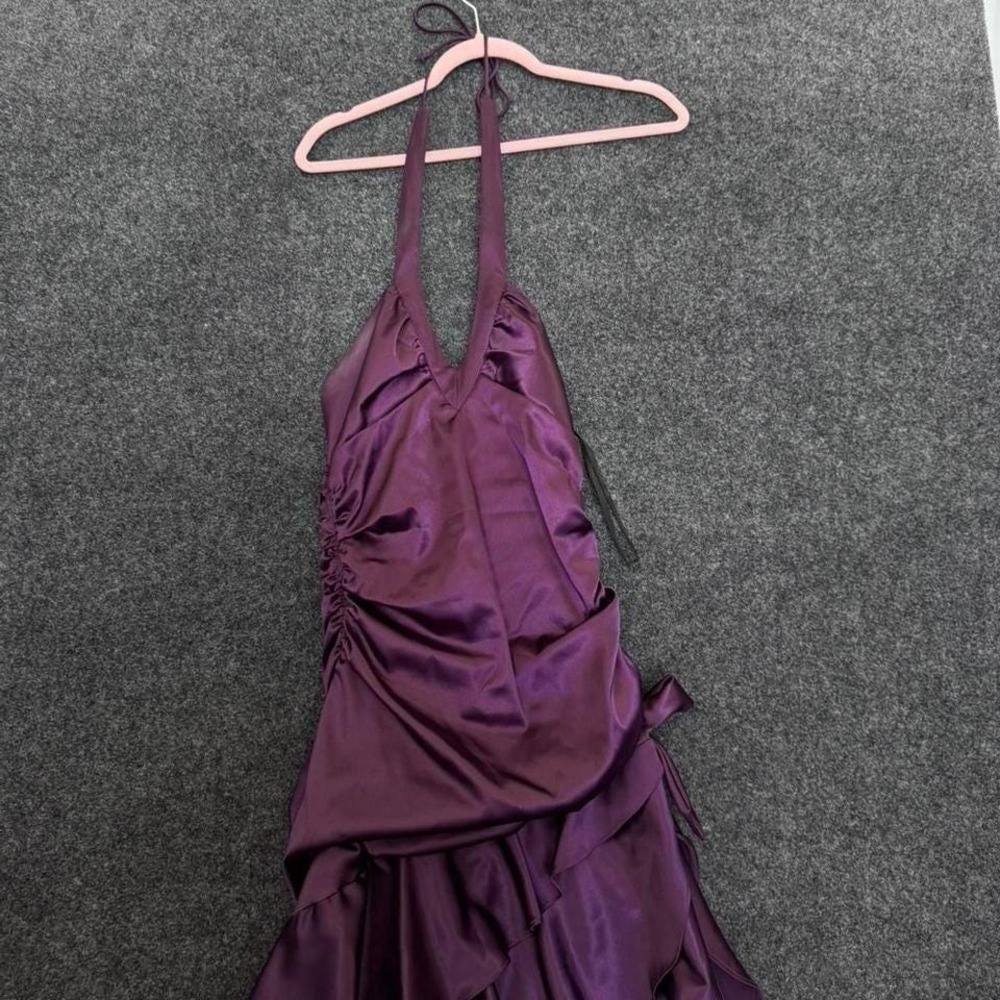 Blondie Nites Women's Size 3 Purple Satin Y2K Halter Formal Dress